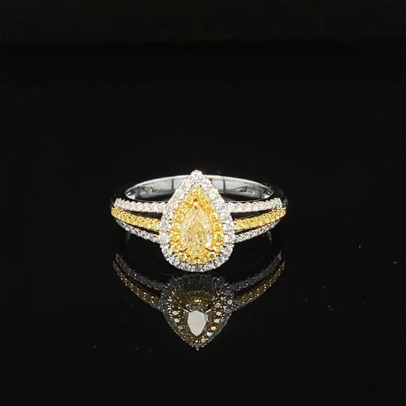 Women’s vintage diamond ring-Yellow & White Diamond Halo Split Shank Engagement Ring in 18k Two-Tone Gold - #622 RGDIA671264 -