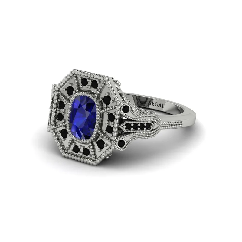 Women’s gemstone halo engagement ring-Sapphire Cushion Cut Art Deco Engagement Ring - Alicia No. 45