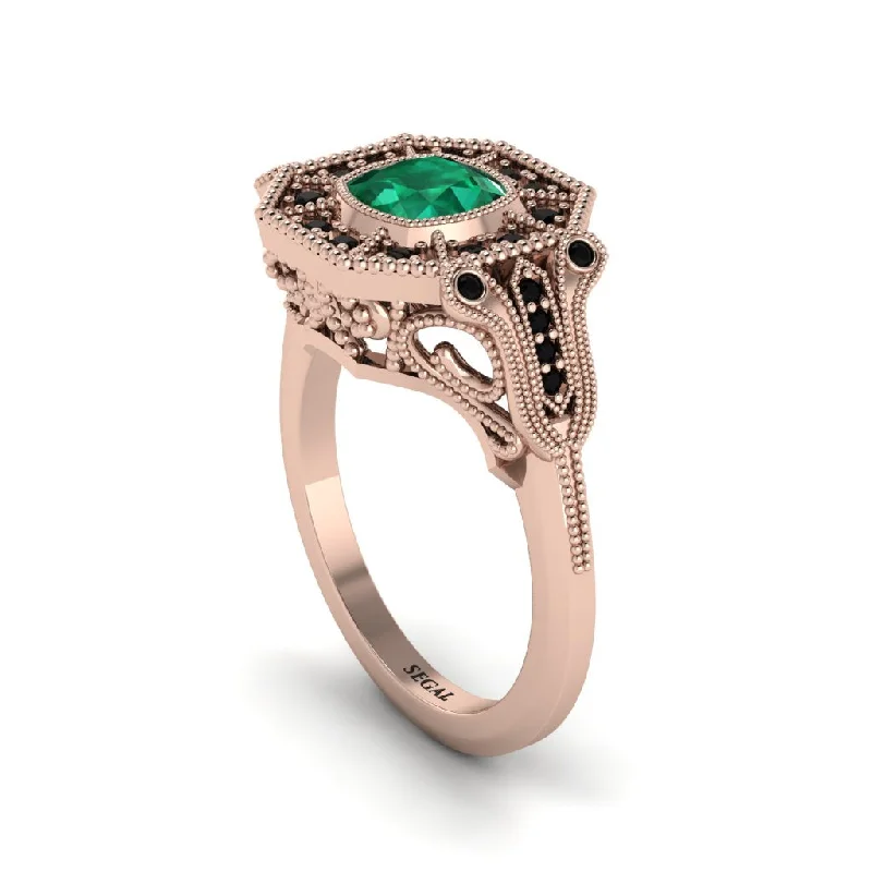 Women’s unique engagement ring setting-Emerald Cushion Cut Art Deco Engagement Ring - Kristin No. 35