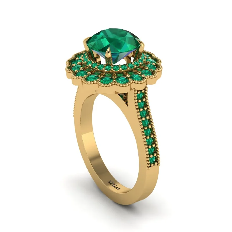 Women’s princess-cut diamond engagement ring-Emerald Double Halo Cathedral Engagement Ring - Deirdre No. 19