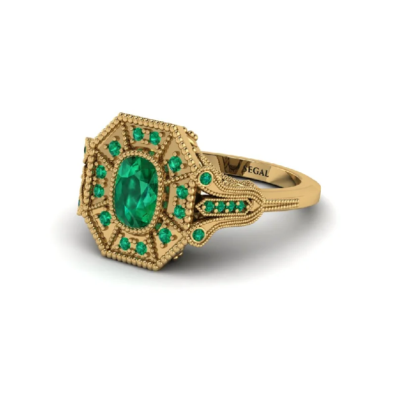 Women’s oval diamond ring-Emerald Cushion Cut Art Deco Engagement Ring - Alicia No. 19