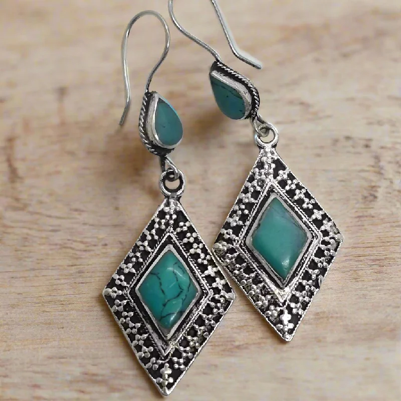 Women’s long earrings-Diamond Tribal Earrings with Teardrop