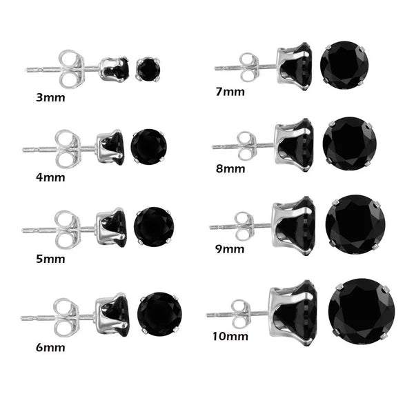 Women’s statement earrings-Silver 925 Black Round CZ Stud Earrings