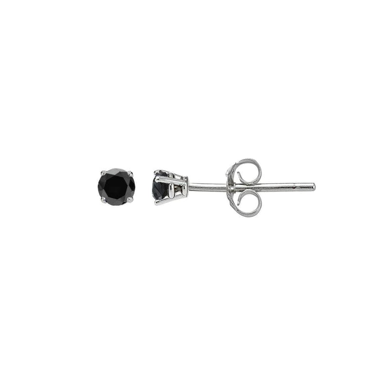 Women’s geometric earrings-Silver 925 Rhodium Plated Round Basket Black CZ Stud Earrings