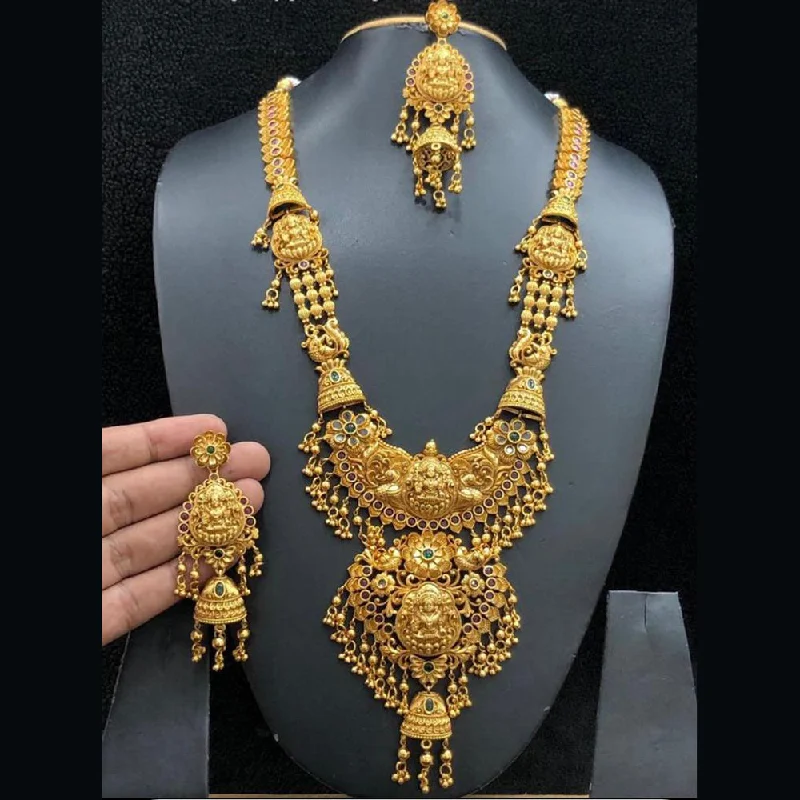 Women’s customized necklace-Manisha Jewellery Gold Plated Pota Stone Temple Long Necklace Set