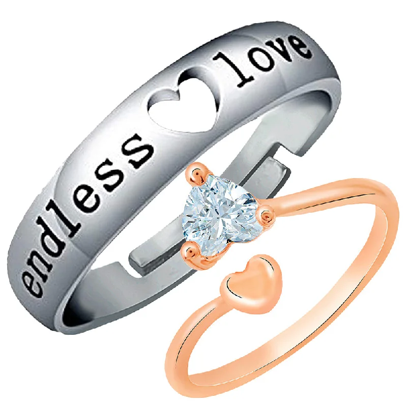 Women’s moonstone ring-Mahi Valentine Gifts Endless Love and Heart Shaped Adjustable Couple Ring with Cubic Zirconia (FRCO1103176M)