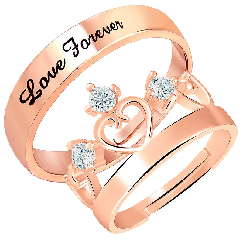 Women’s carved ring-Mahi Rose Gold Plated Valentine Gifts Love Forever and Crown Adjustable Couple Ring with Crystal (FRCO1103175Z)