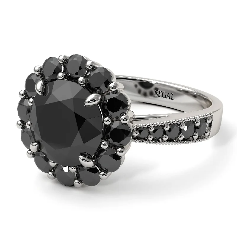 Women’s platinum diamond engagement ring-Black Diamond Round Halo Engagement Ring - Unity No. 39