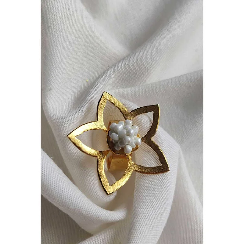 Women’s adjustable gemstone ring-Aarjavee Gold Flower Frame Ring