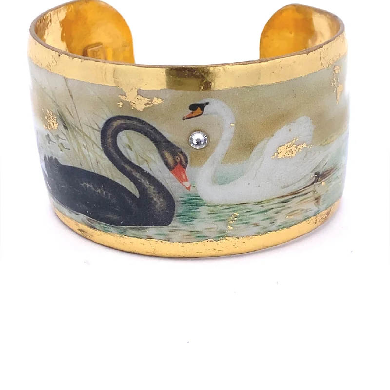 Women’s layered bracelet-22K Gold Leaf Swan Dance Cuff Bracelet by Evocateur