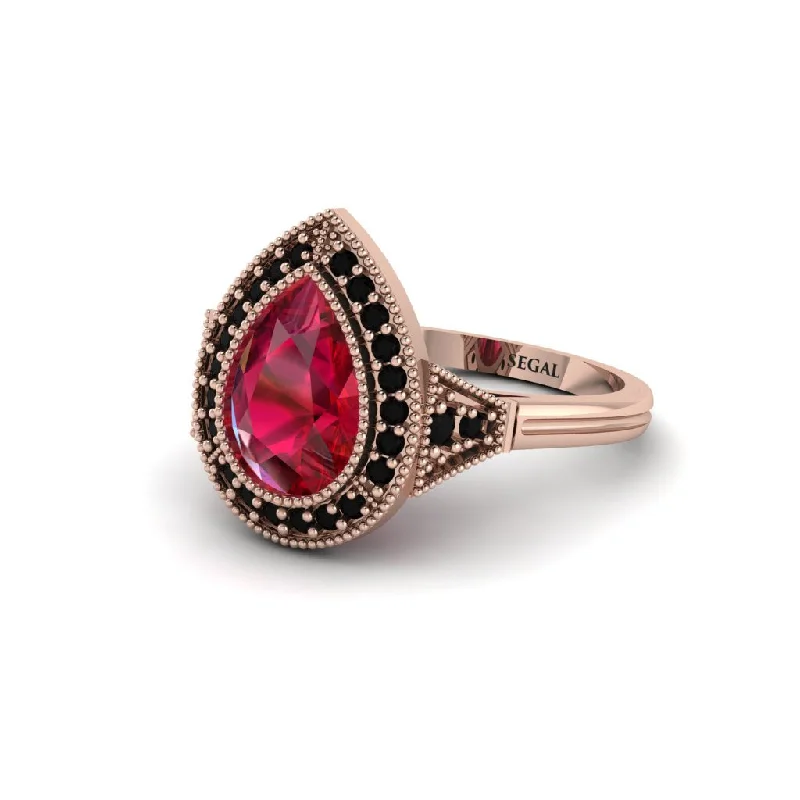 Women’s affordable wedding ring-Pear Cut Ruby Milgrain Halo Engagement Ring - Daleyza No. 41