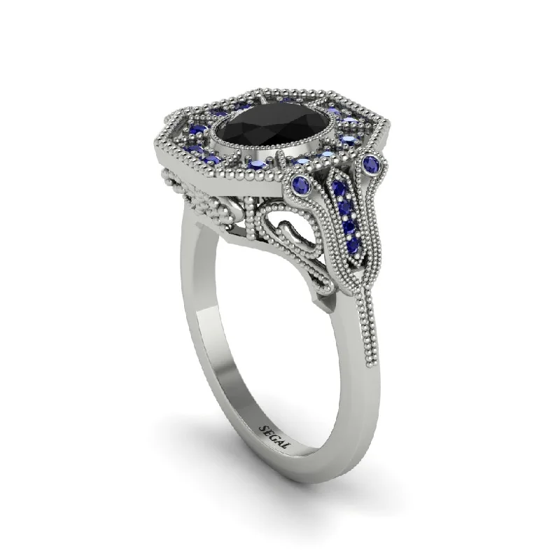 Women’s stunning engagement ring-Black Diamond Oval Cut Art Deco Engagement Ring - Tabitha No. 69