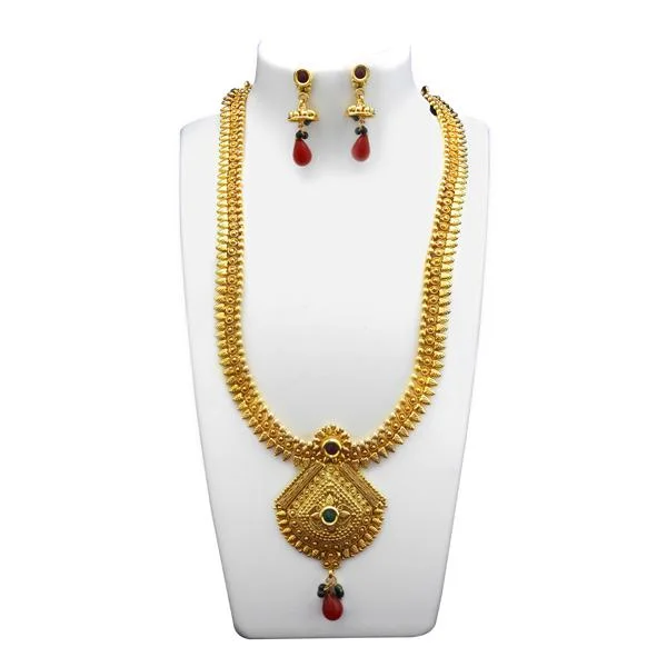 Women’s minimalist pendant necklace-Utkrishtt Gold Plated Green Pota Stone Copper Necklace Set - 1108330