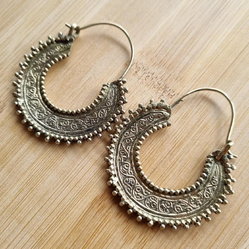 Women’s gold hoop earrings-Gold Gypsy Tribal Hoop Earrings