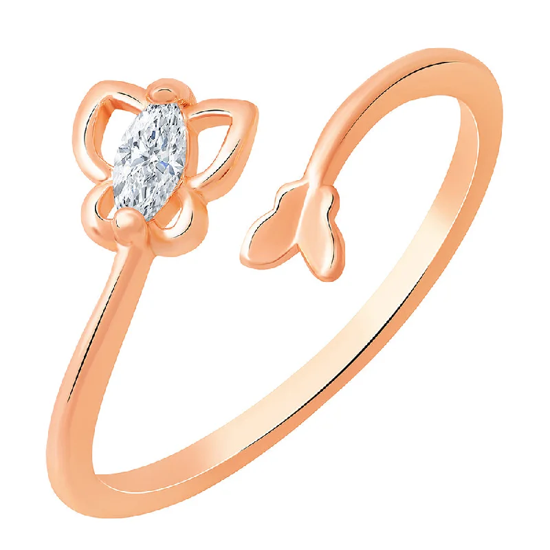 Women’s large statement ring-Mahi Rose Gold Plated Butterfly Shape Adjustable Finger Ring with Cubic Zirconia for Women (FR1103163ZWhi)