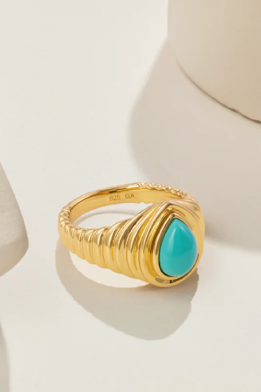 Women’s engagement ring-Ridge Teardrop Turquoise Gold Vermeil Ring