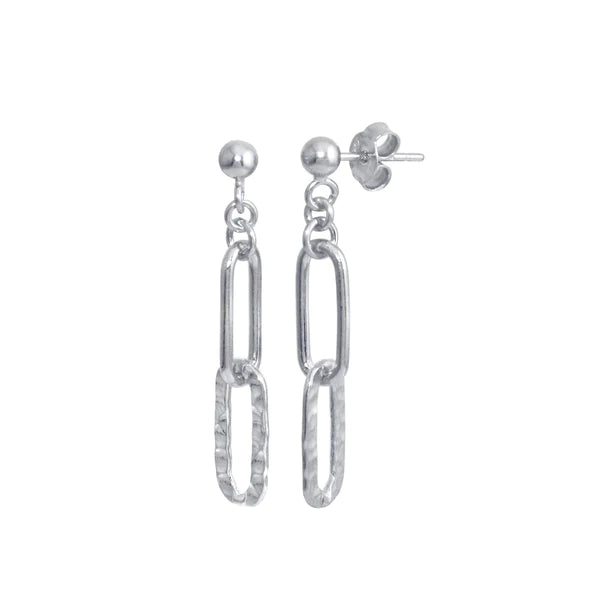 Women’s modern earrings-Sterling Silver 925 Rhodium Plated Dangling Ball Textured Paperclip  Earrings