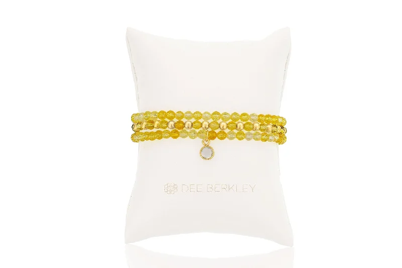 Women’s modern gold bracelet-Citrine & Gold Filled Bead Stretch Bracelet Set by Dee Berkley