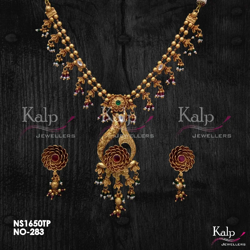 Women’s pearl chain necklace-Kalp Jewellers Copper Gold Plated Necklace Set