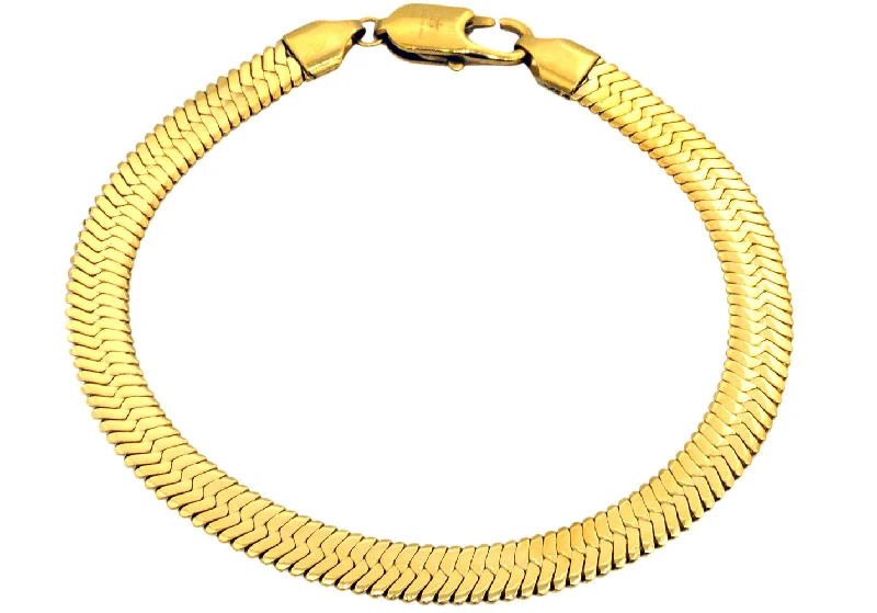 Women’s infinity bracelet-Mens Gold Plated Stainless Steel Herringbone Link Chain Bracelet