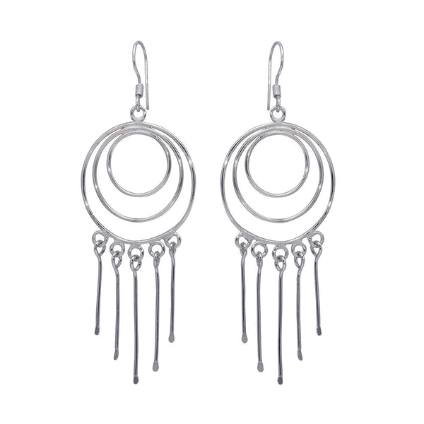 Women’s bohemian earrings-Silver 925 Rhodium Plated Multiple Graduated Open Circle Wire Dangling Hanging Teardrop Hook Earrings