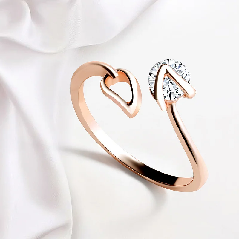 Women’s rose gold ring-Mahi Rose Gold Plated Leaf Shaped Adjustable Finger Ring with Cubic Zirconia for Women (FR1103172ZWhi)