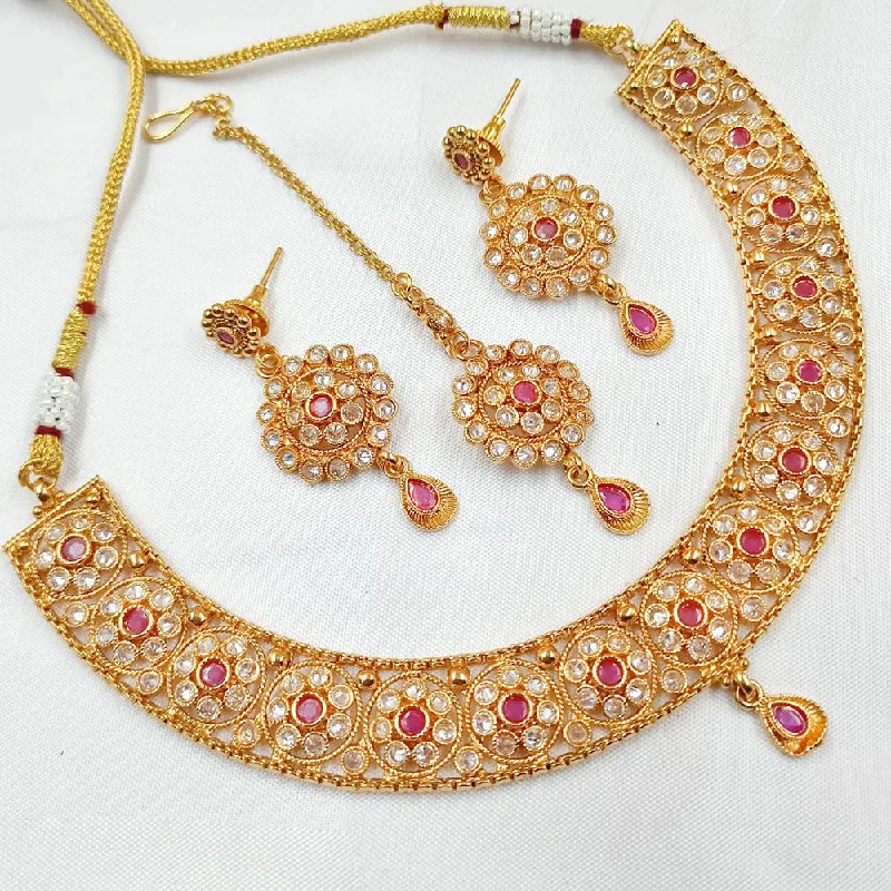 Women’s crystal necklace-Padmawati Bangles Copper Gold Crystal Stone Necklace Set