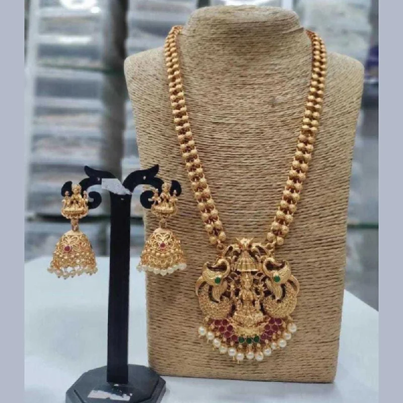 Women’s gemstone chain necklace-Lucentarts Jewellery Gold Plated Temple Necklace Set