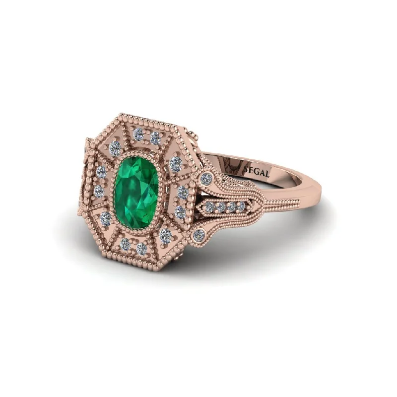 Women’s luxury engagement ring-Emerald Cushion Cut Art Deco Engagement Ring - Alicia No. 5