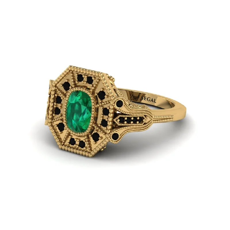 Women’s classic engagement ring-Emerald Cushion Cut Art Deco Engagement Ring - Alicia No. 34