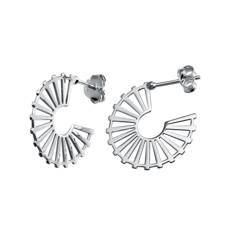 Women’s elegant earrings-Silver 925 Rhodium Plated Semi Hoop Fan Earrings