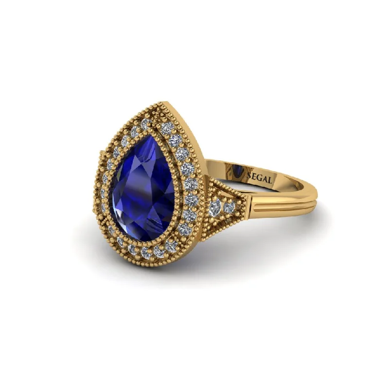 Women’s gemstone engagement ring-Pear Cut Sapphire Milgrain Halo Engagement Ring - Daleyza No. 13