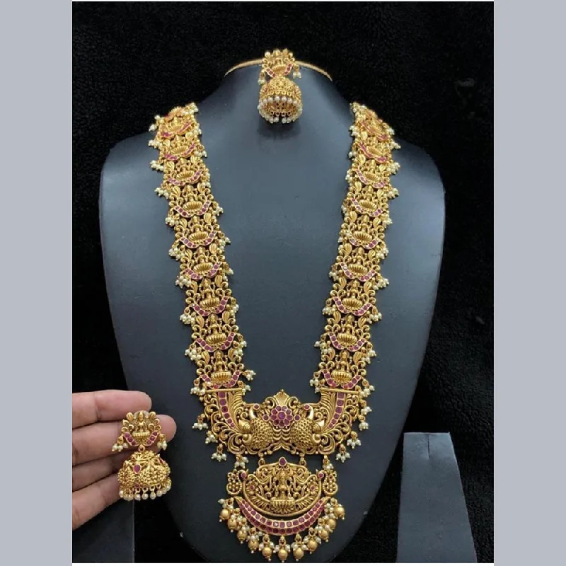 Women’s pendant necklace-Manisha Jewellery Gold Plated Temple Long Necklace Set