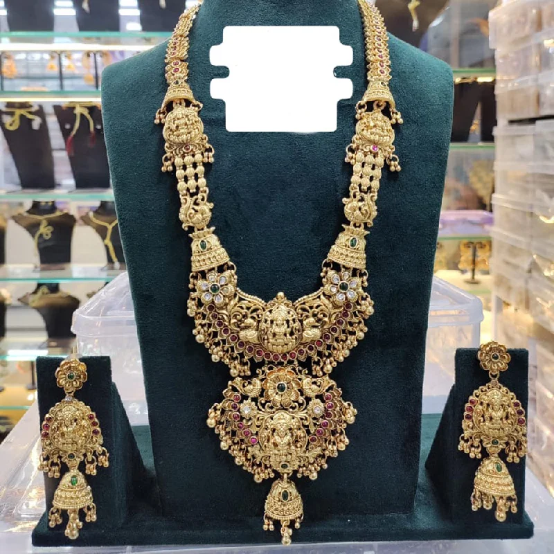 Women’s crystal pendant necklace-Manisha Jewellery Gold Plated Pota Stone Temple Long Necklace Set