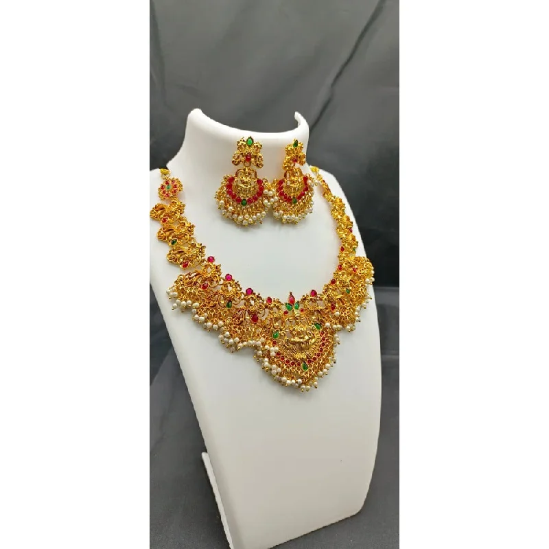 Women’s customized necklace-Akruti Collection Pota Stone Temple Necklace Set