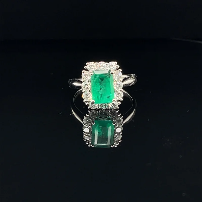 Women’s luxury sapphire engagement ring-Emerald & Diamond Regal Engagement Ring in 18k White Gold - (#108-RGEME063597)