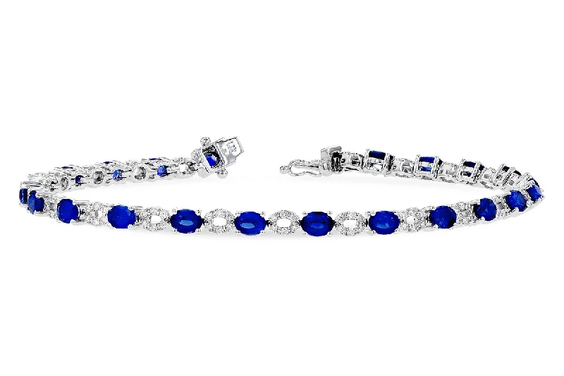 Women’s friendship bracelet-14K White Gold 9.70ctw Oval Blue Sapphire & Diamond Tennis Bracelet by Allison Kaufman