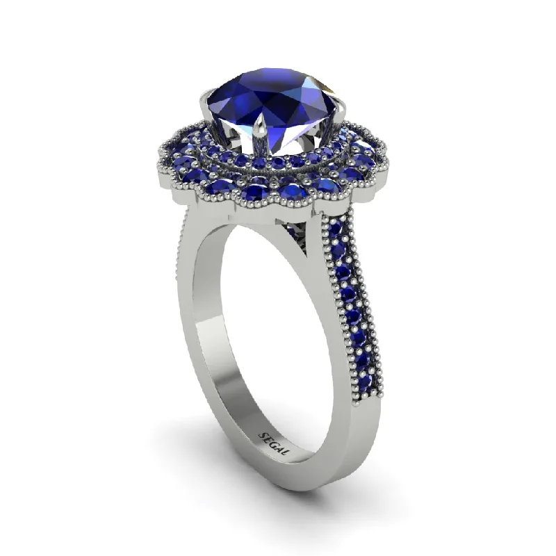 Women’s square engagement ring-Sapphire Double Halo Cathedral Engagement Ring - Deirdre No. 75