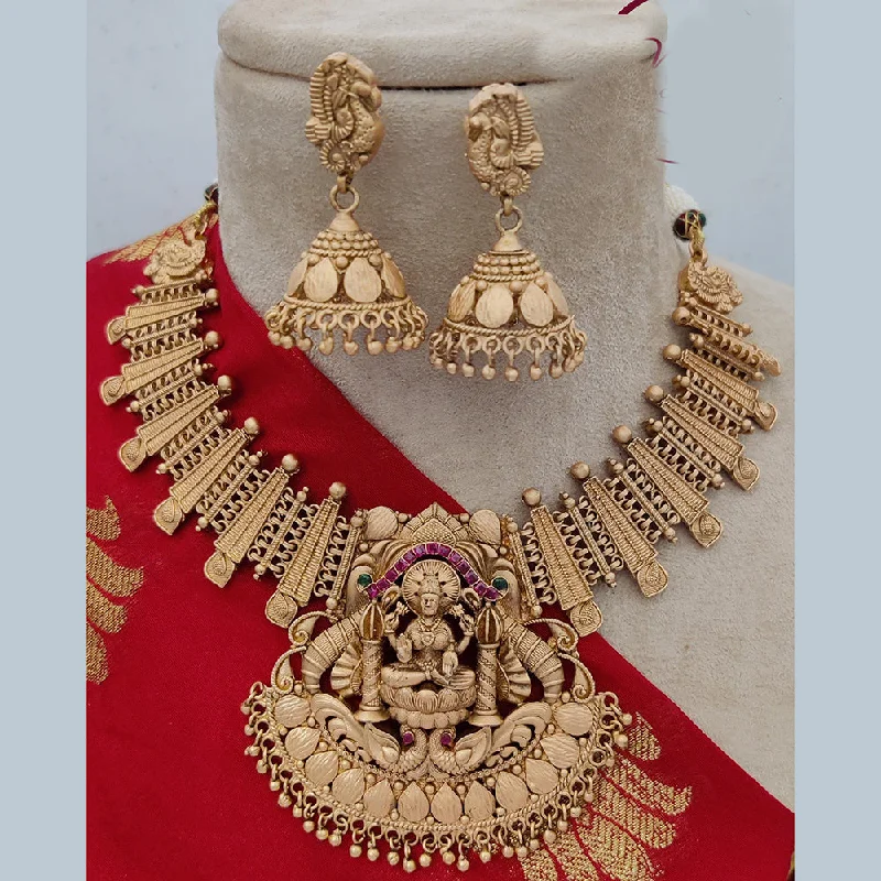 Women’s pearl chain necklace-Jewel Addiction Copper Rajwadi Finish Pota Stone Temple Necklace Set