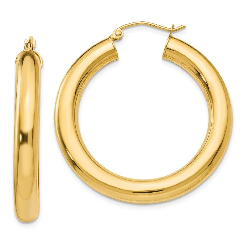 Women’s pearl earrings-5mm, 14k Yellow Gold Classic Round Hoop Earrings, 35mm (1 3/8 Inch)