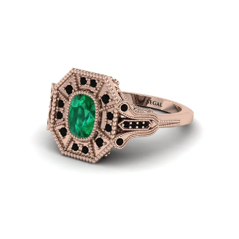 Women’s heart-shaped engagement ring-Emerald Cushion Cut Art Deco Engagement Ring - Alicia No. 35