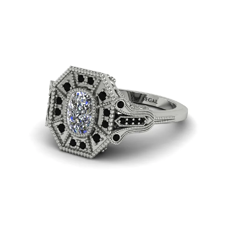 Women’s matching engagement ring set-Diamond Cushion Cut Art Deco Engagement Ring - Alicia No. 33