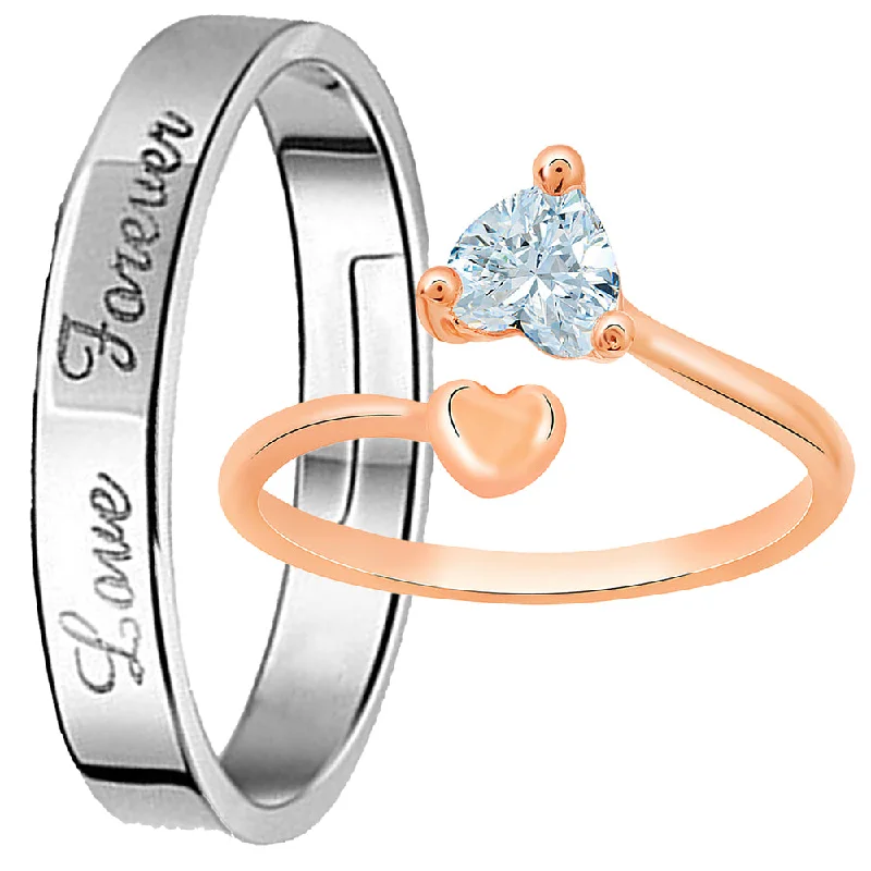 Women’s stacking engagement ring-Mahi Valentine Gifts Love Forever and Dual Heart Adjustable Couple Ring with Cubic Zirconia (FRCO1103185M)