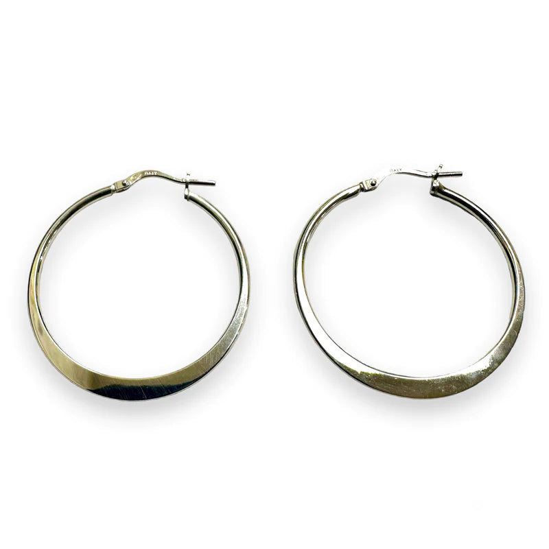 Women’s long dangling earrings-Silver 925 Rhodium Plated Sterling Silver 1.5mm Hoop Latch Back Earrings