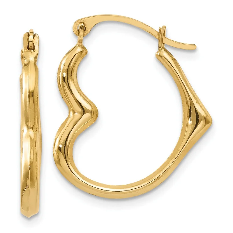 Women’s celestial earrings-Sideways Heart Hoop Earrings in 14k Yellow Gold