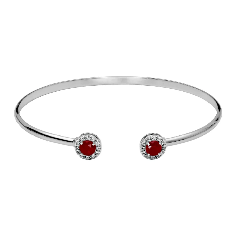 Women’s gemstone bangle-Sterling Silver Dyed Red Corundum & White Topaz Halo Cuff Bracelet by Samuel B.