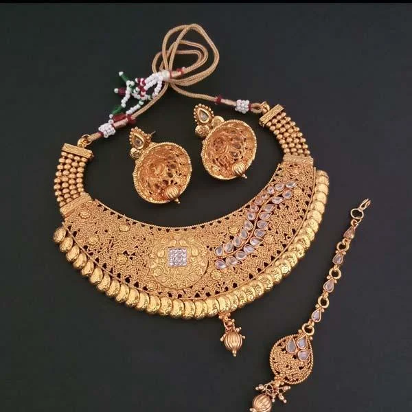 Women’s gemstone chain necklace-Darshana Jewels AD Stone Copper Necklace Set With Maang Tikka - FAP0141