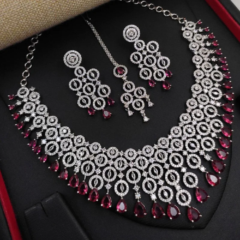 Women’s multi-layer necklace-Aamrapali Silver Plated American Diamond Necklace Set