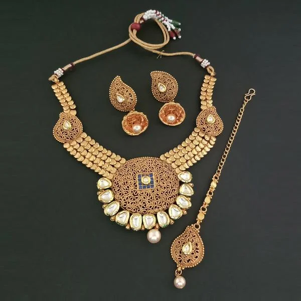 Women’s birthday pendant necklace-Darshana Jewels AD Stone Choker Copper Necklace Set With Maang Tikka - FAP0138A