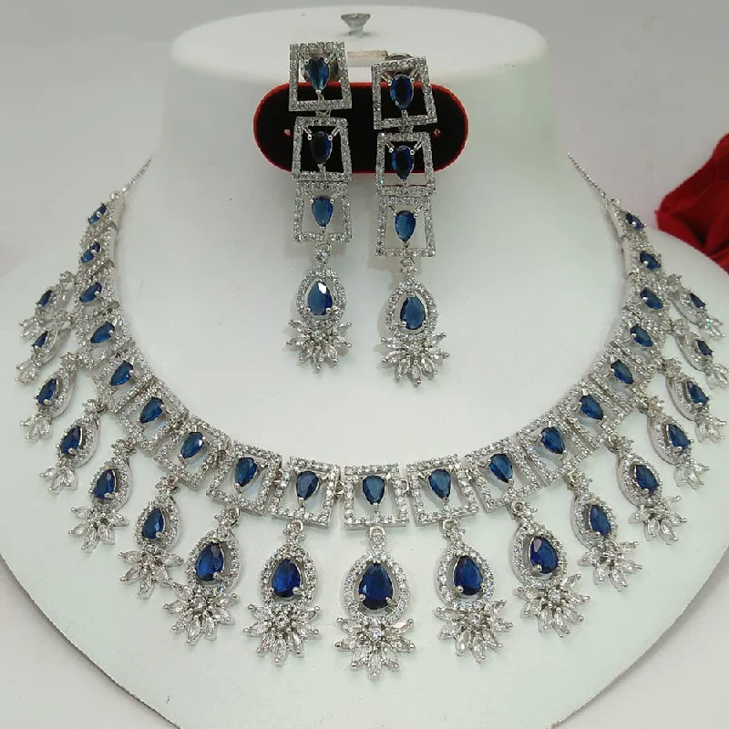 Women’s luxury necklace-Kavita Art Silver Plated American Diamond Necklace Set